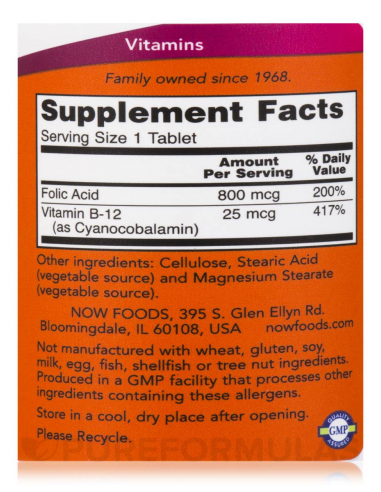 NOW Folic Acid 800 mcg 250 tabletta