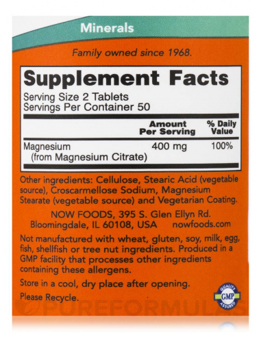 NOW Magnesium Citrate 200mg 100 tabletta
