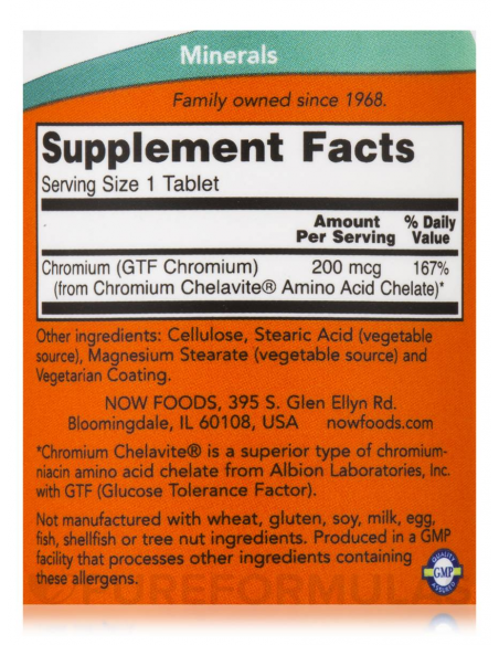 NOW GTF Chromium 200 mcg 100 tabletta