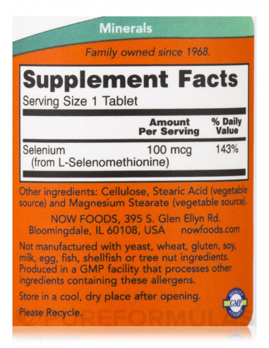 NOW Selenium 100 mcg facts