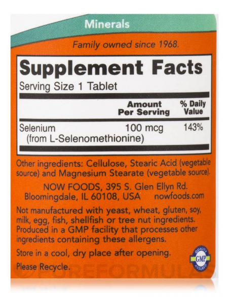 NOW Selenium 100 mcg facts