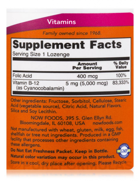 NOW Vitamin B-12 5000 mcg with Folic Acid 