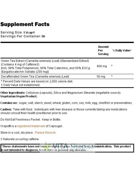 NOW EGCg 400 mg facts