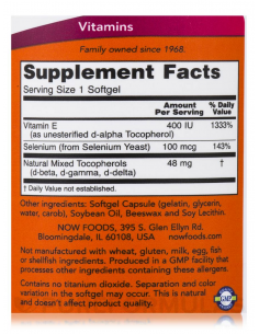 NOW E - 400 d-alpha with Mixed Tocopherols & Selenium 100 gélkapszula 2