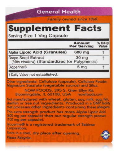 NOW Alpha Lipoic Acid 600 mg 60