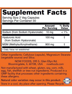NOW Hyaluronic Acid 50 mg With Msm 2