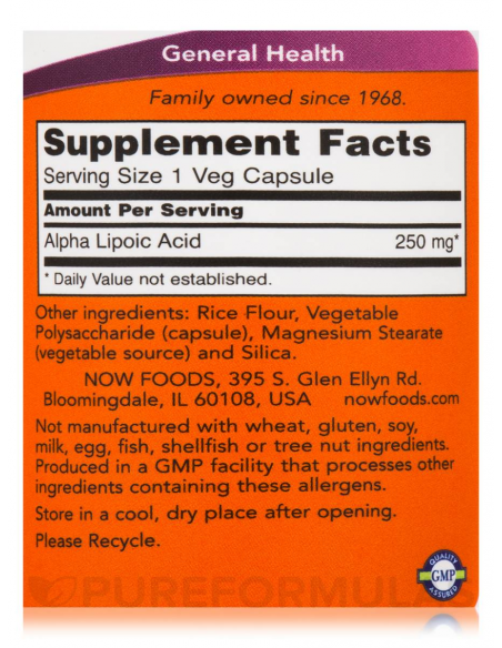 NOW Alpha Lipoic Acid 250 mg 60 caps NOW Alpha Lipoic Acid 250 mg 60 caps