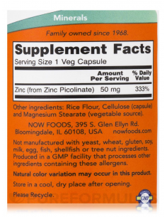 NOW Zinc Picolinate 50 mg 120 vegan 2