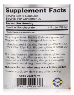 NOW Creatine Monohydrate 750 mg 120 vegan kapszula 2