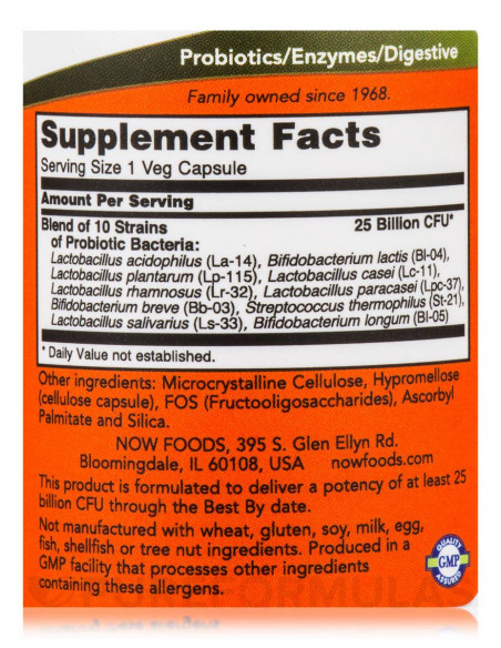 NOW Probiotic-10 25 billion 100 facts