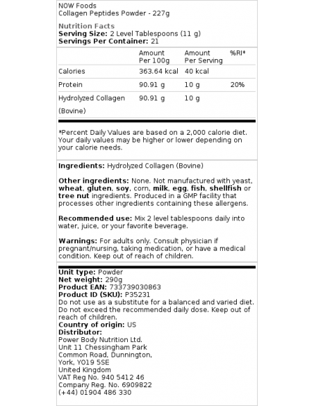 NOW Collagen Peptides Powder facts