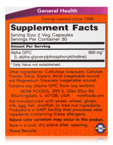 NOW Alpha GPC 300 mg 60 vegan facts