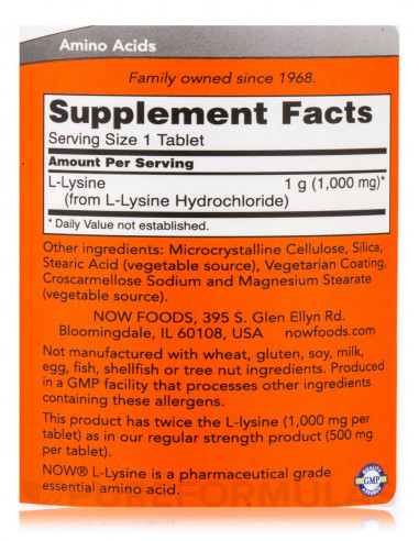 Now L-Lysine 1000mg facts