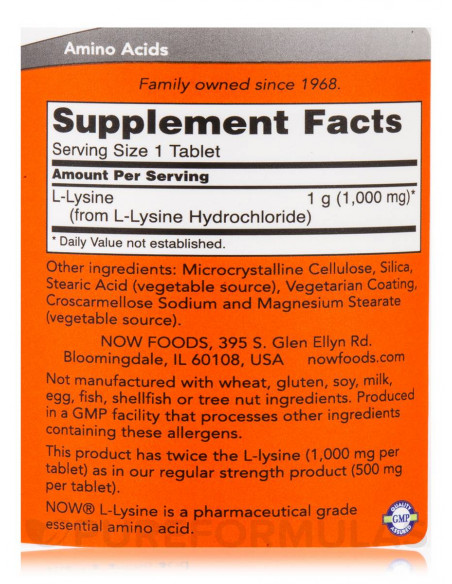 Now L-Lysine 1000mg facts