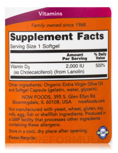 NOW Vitamin D3 2000 IU 240 softgels 2
