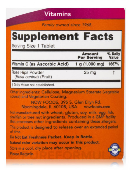 NOW C-1000 Sustained Release With Rose Hips facts