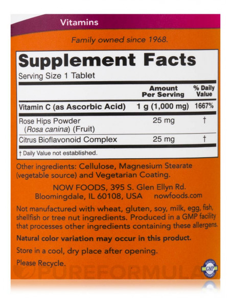 NOW C-1000 With Rose Hips & Bioflavonoids facts