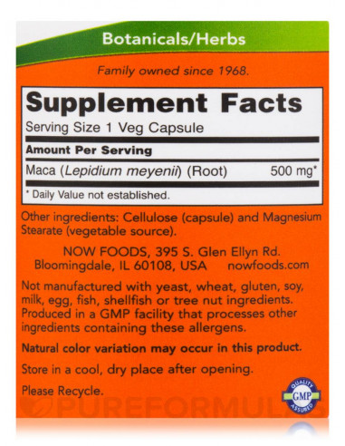 NOW MACA 500mg facts