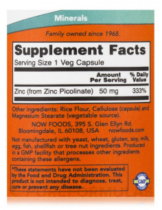 NOW Zinc Picolinate 50 mg 60 vegan 2