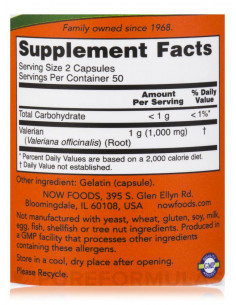 NOW Valerian Root 500 mg 100 kapszula 2