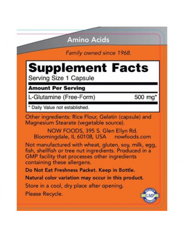 NOW L-Glutamine 500 mg facts