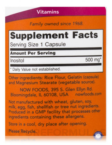 NOW Inositol Capsules 500 mg facts