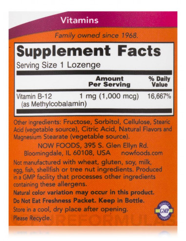 NOW Methyl B-12 1000 mcg facts