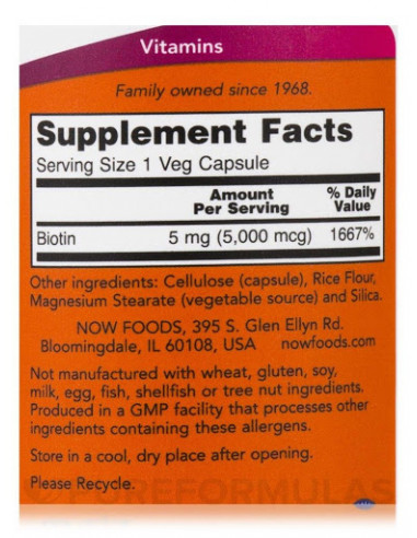 NOW Biotin 5000mcg facts