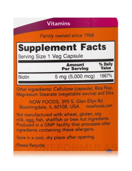 NOW Biotin 5000mcg facts