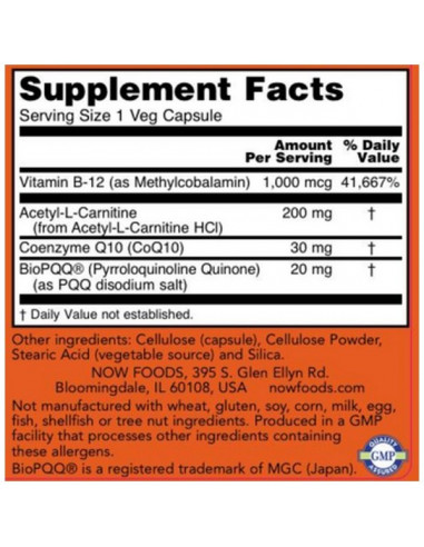 NOW PQQ Energy 30 vegan facts