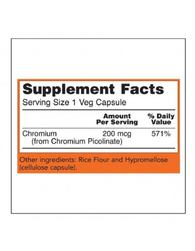 NOW Chromium Picolinate 200mcg facts