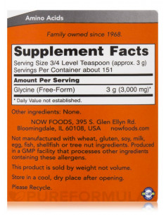 NOW Glycine Pure Powder 454g 2