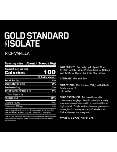 Optimum Nutrition Gold Standard Isolate facts