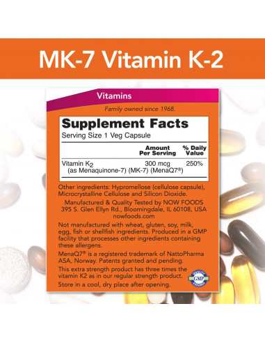 NOW MK-7 Vitamin K-2 Extra Strenght 300 mcg