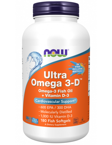 NOW Ultra Omega 3-D Omega-3 Fish Oil + Vitamin D-3 180