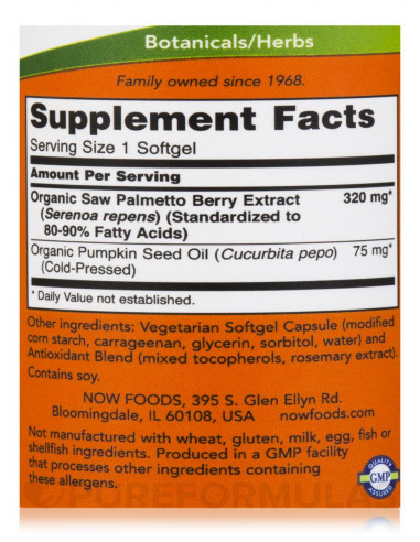 NOW Saw Palmetto Extract 320 mg facts