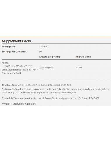 NOW Methyl Folate 1000 mcg facts
