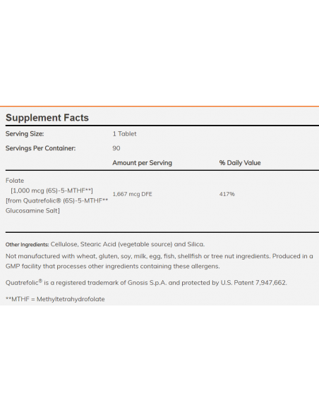 NOW Methyl Folate 1000 mcg facts