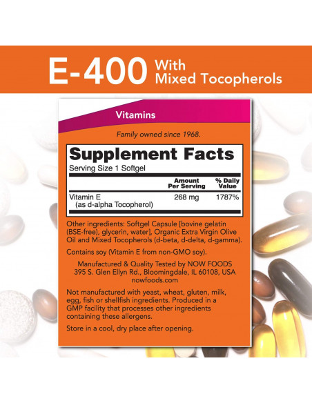 NOW E-400 with mixed Tocopherols facts