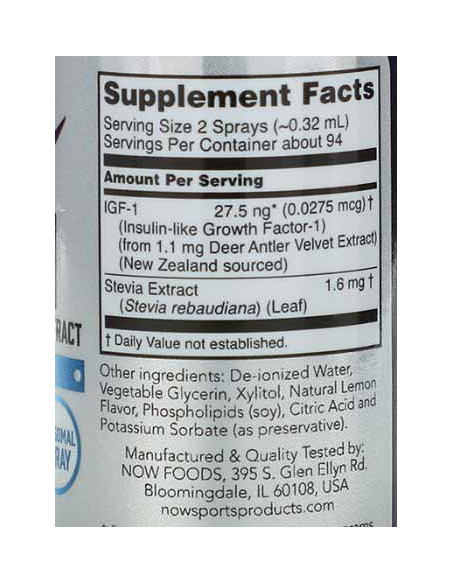 NOW IGF-1 Deer Antler Velvet Extract 30 ml lemon összetétele
