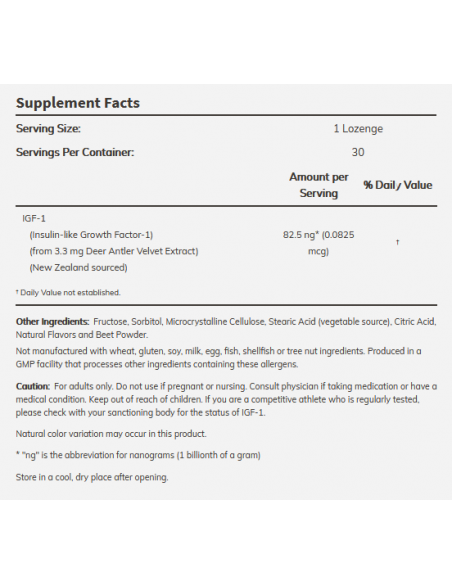 NOW IGF-1 30 rágótabletta összetétele.