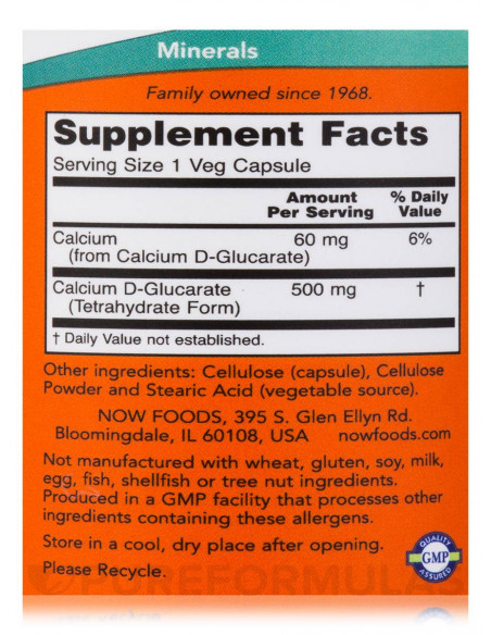 NOW Calcium D-Glucarate 500 mg 90 vegan