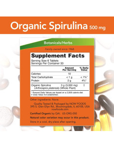 NOW Certified Organic Spirulina 500 mg 100 tabletta 2