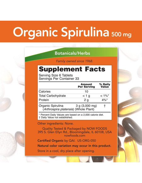 NOW Certified Organic Spirulina 500 mg