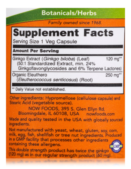 NOW Ginkgo Biloba 120 mg facts