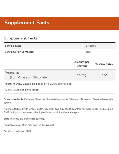NOW Potassium Gluconate 99 mg
