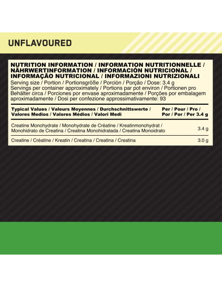 Optimum Nutrition Creatine Powder 317g supplement facts