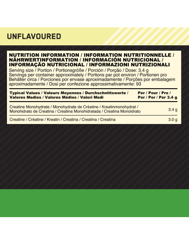 Optimum Nutrition Creatine Powder 634g supplement facts