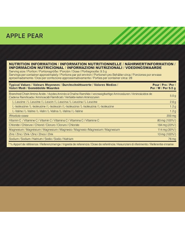 Optimum Nutrition Gold Standard BCAA Train+Sustain 266 g supplement facts