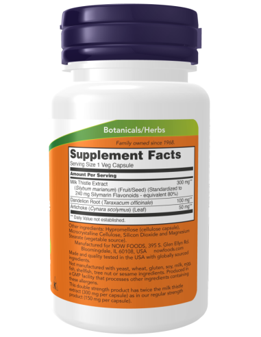NOW Milk Thistle Extract 300 mg Double Strength facts